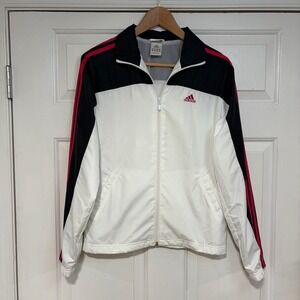 Womens‎ S Y2K Adidas Track Jacket Full Zip White Black Pink 3 Stripes Activewear